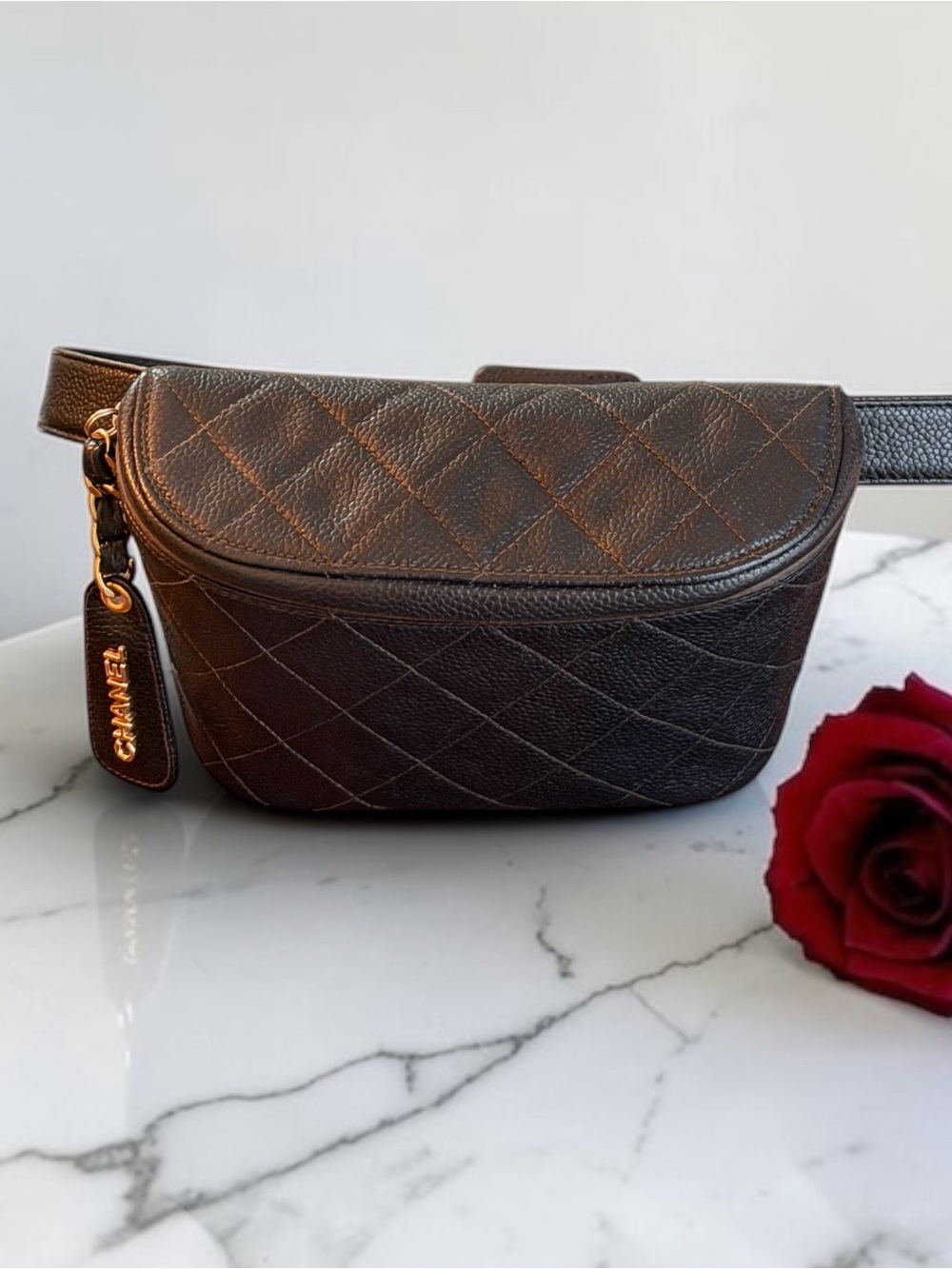 CHANEL Vintage Black Quilted Caviar Leather Waist Belt Bag | Gold Hardware